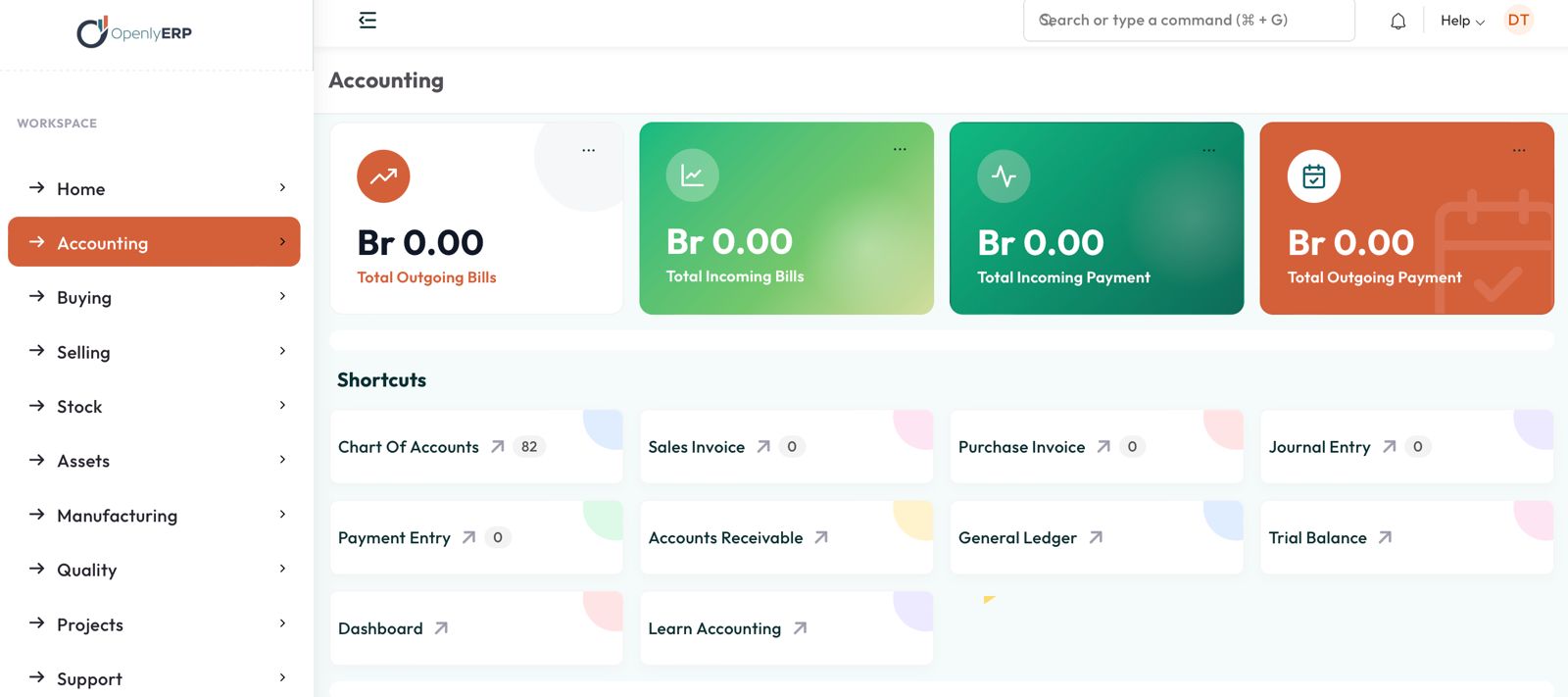OpenlyERP accounting workspace preview
